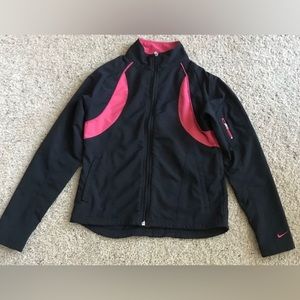 Nike FitDry women's black/pink fitted running workout track jacket - Size Small